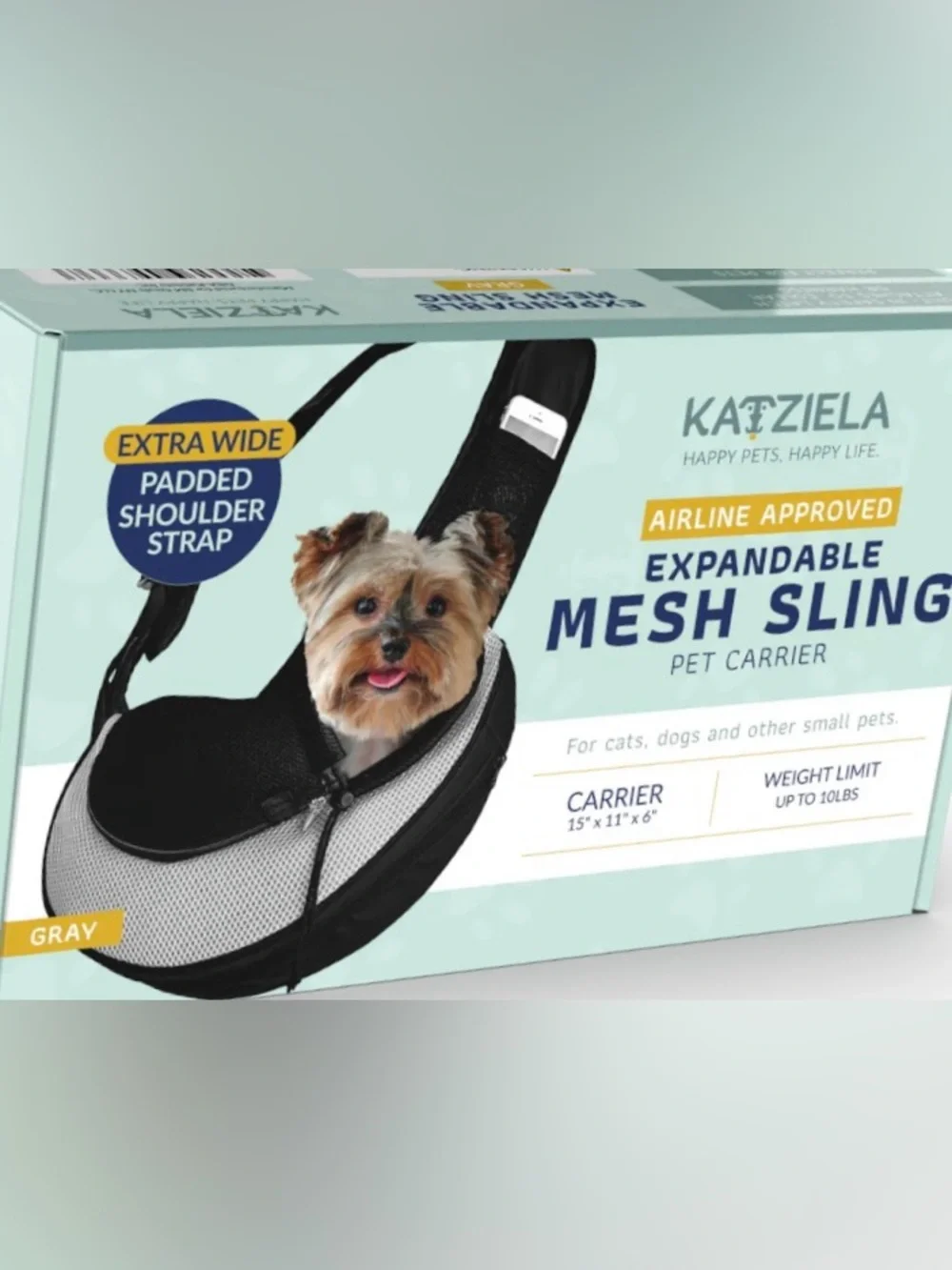 NWT NEW Katziela Expandable Mesh Sling Pet Carrier Bag Gray Cats & Small Dogs